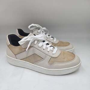 Aquatalia Womens Tennis Shoes Sz 8.5 M Beige White Suede Leather Sneakers